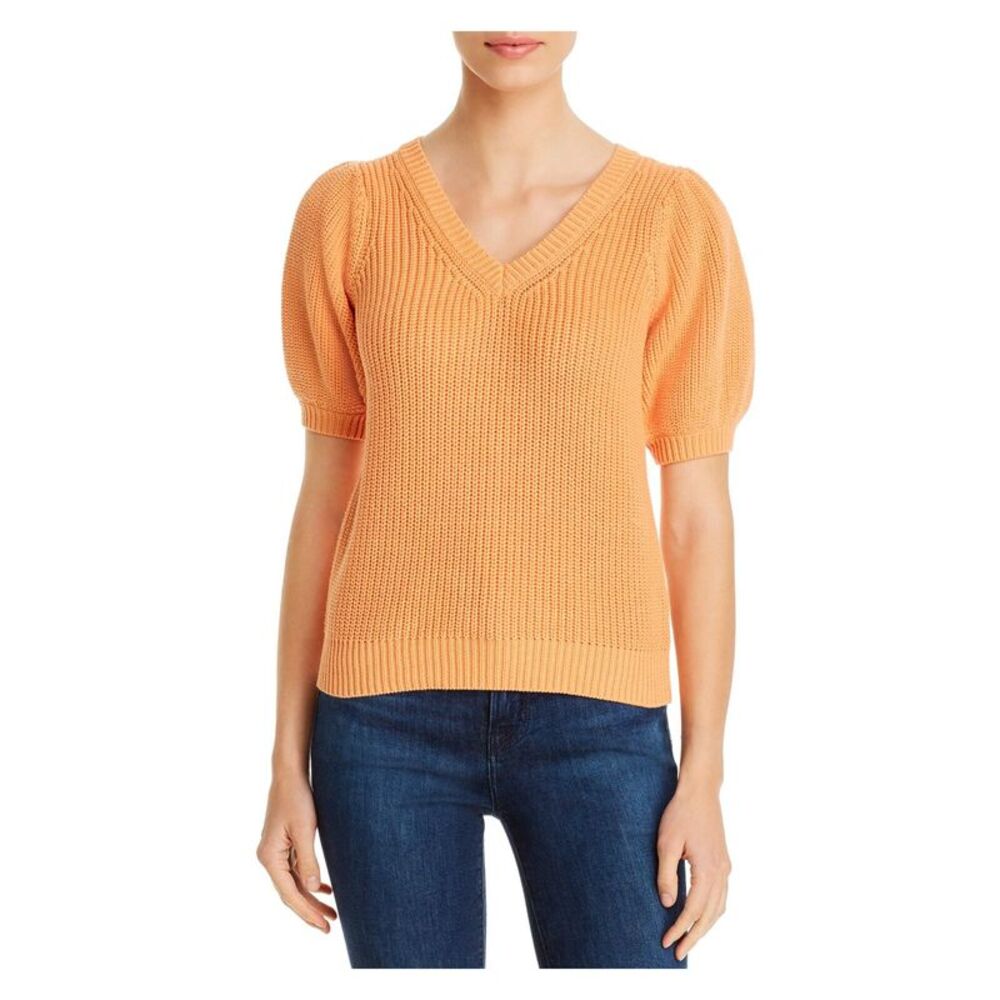 525 AMERICA Womens Blouse Stretch Ribbed Pouf Sleeve V Neck Pull Over Style